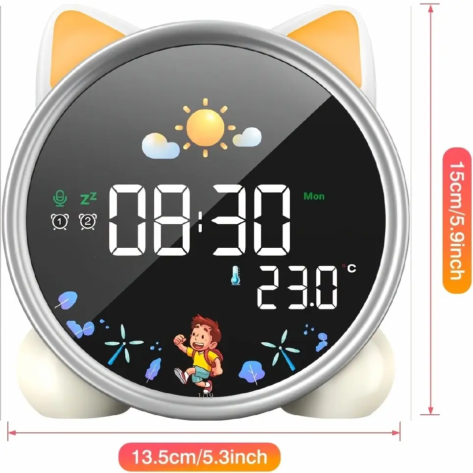 Large Display Cat Model Voice Control Sensing Training Alarm Clock with Temperature Display
