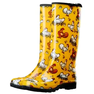 [Rain Season Must]HISEA Women's Fashion Rain Boots - Waterproof Knee-High Printed Garden Shoes with Anti-Slip Sole & Comfort Insole, Colorful Outdoor Boots
