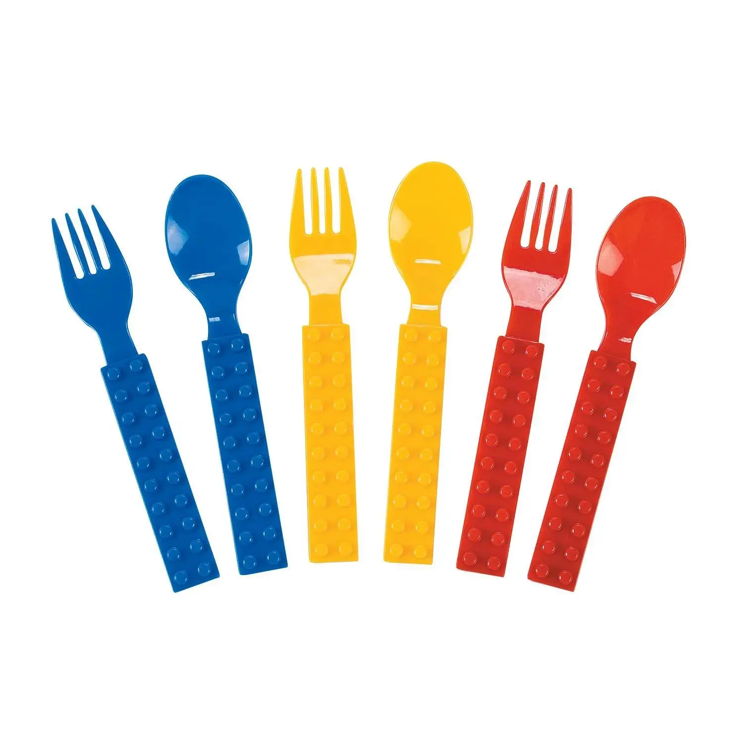 Colorful Building Block Party Disposable Plastic Fork & Spoon Set - 16 Pc.