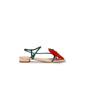 Loeffler Randall Genevieve Flower Applique Flat Sandal in Nude, Green, & Red Moir?