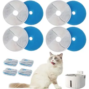 4Pcs Triple Filtration Cat Water Fountain Filters, Activated Carbon Replacement Filter, Fit 2.2L Automatic Pet Drinking Fountain, Effective Purification Pet Water Dispenser Accessories