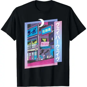 Vaporwave Aesthetic Japanese Style Visual Art Electro Music T-Shirt   Graphic tees Casual Shortsleeve