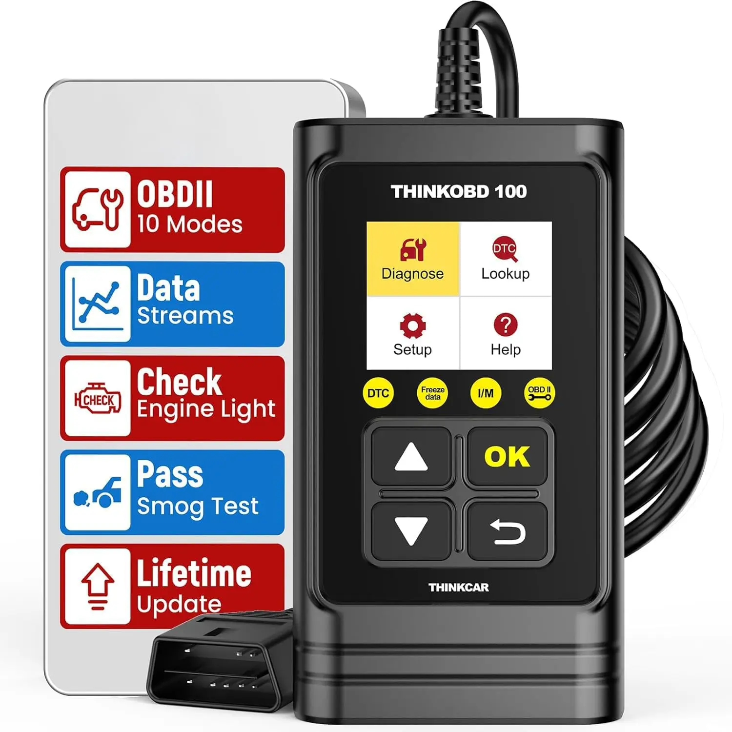 THINKCAR OBD Car Scanner, THINKOBD Check Engine Fault Code Reader with Full OBD II Functions, O Sensor, CAN Diagnostic Scan Tool for All Cars Since