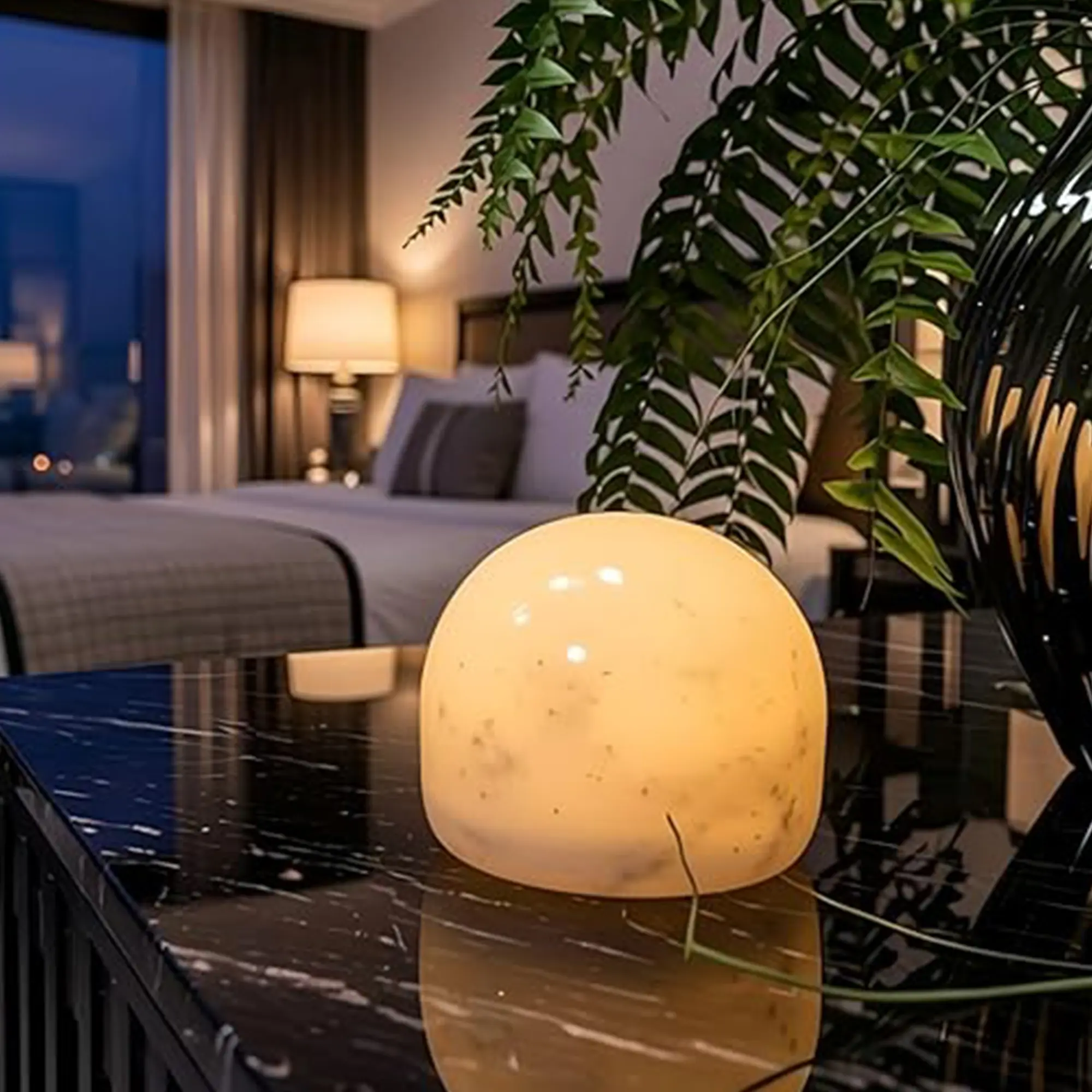Marmor Marble Lamp Bedside Lamp Pat Table Lamp Unique Veining Lamp USB-C 3 level Nightstand Light Ambient Lighting for Bedroom Night Stands Small Night Light Decorative LED Warm Ambient Portable Lamps for Rechargeable and  Cordless(Ice White Jade Bread)