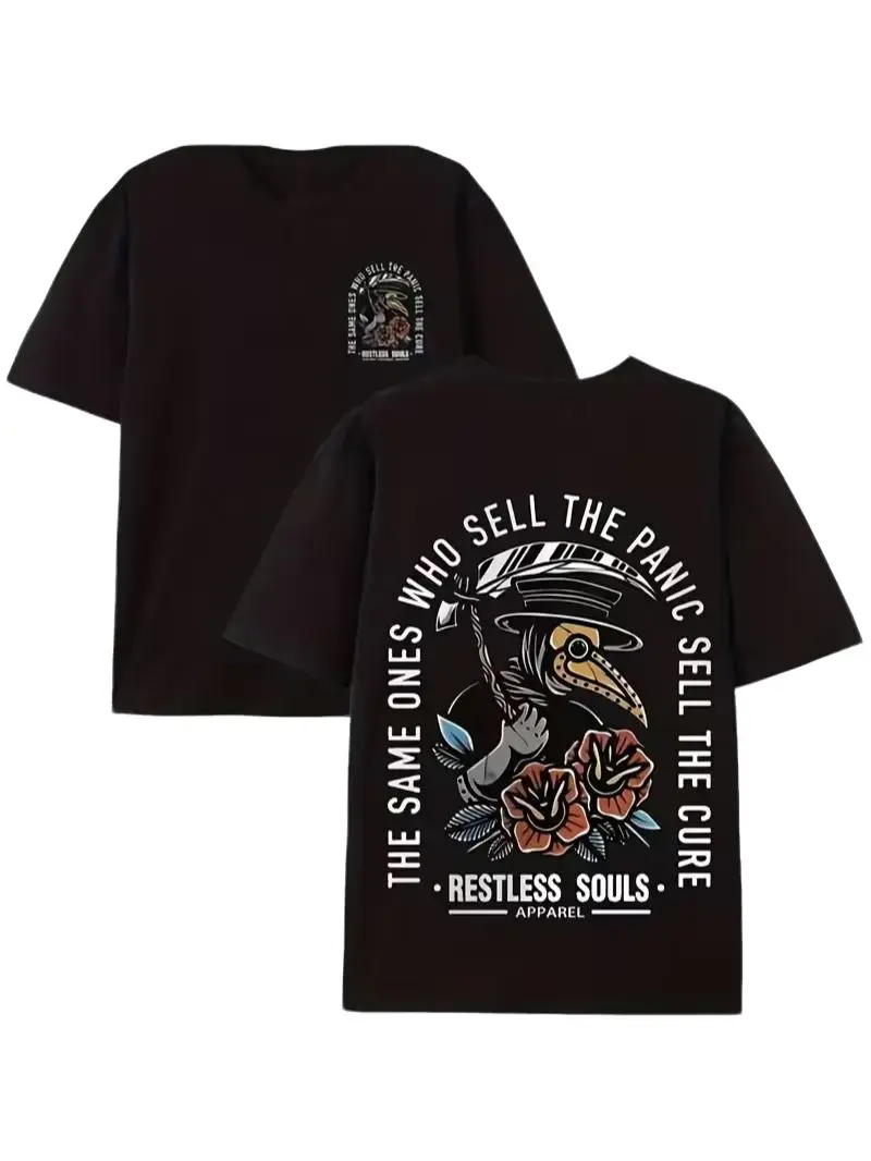 1 RESTLESS SOULS Men's Casual T-Shirt – Graphic print, 100% cotton, loose-fit short-sleeve tee; suitable for all seasons, machine washable; regular fit, breathable, vintage-style shirt.