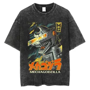 Mechagodzilla Graphic T-Shirt, Vintage Washed Unisex Tee, Retro Japanese Kaiju Apparel, Cybernetic Monster Streetwear, Oversized Mecha Godzilla Shirt