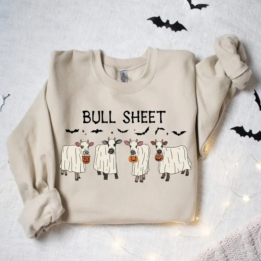 Ghost Cow Bull Sheet Sweatshirt, Cows Halloween Sweatshirt, Spooky Cows Shirt, Ghost Sweater, Western Shirt, Cowboy Sweatshirt, Funny Cow Shirt