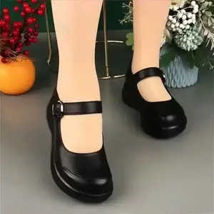 2025 Mary Jane soft-soled vintage leather women’s mid-aged/elderly gommino round-toe single-layer footwear for girls