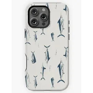 Marlin, Mahi + Hooks, Navy Blue, Natural, Classic Offshore Fish Pattern for Iphone 17, 16, 15, 14, 13, 12, 11, X, Samsung and other models. Makes a great holiday gift for friends or family.