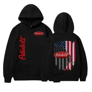 Peterbilt 2side Hoodie – American Flag Semi Truck Graphic Sweatshirt, Trucker Rig Outfit, Vintage Highway Pullover for Men and Girl, Unisex Classic Truckwear