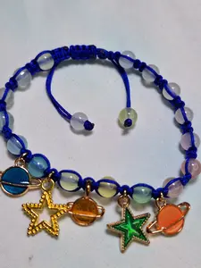 Handmade Celestial Space Bracelet - Planets Stars Blue Macramé