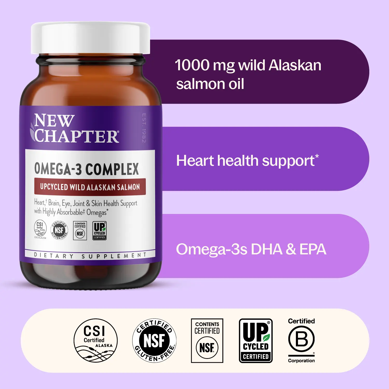 New Chapter Omega-3 Complex | Fish Oil Supplement Wild Alaskan Salmon for Heart, Brain, Eye, Joint & Skin Health Support - 30ct