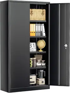INTERGREAT  Cabinet, 72” Black Garage Steel Locking Cabinet with Doors and 4 Adjustable Shelves, Tall Lockable File &Tool Cabinet for Home Office, Metal Classroom Cabinet Basement storage