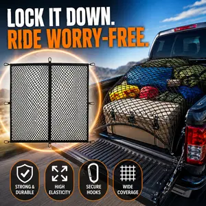 Heavy Duty Stretchable Cargo Net for Pickup Truck Bed and ATV Trailer, 1*1 in Fine Mesh with 8 Metal Carabiners