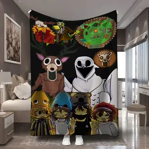1Pc 99 Nights in Forest Animal Party Characters Graphic Printed Flannel Throw Blanket, Soft Comfy Blanket - Polyester 100% Soft sofas, chairs Large size living room, bedroom, picnic decoration multipurpose blanket