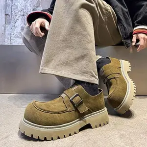 Men's Retro Platform Moccasins Simple Buckle Flattering Silhouette Street Fashion Walking Shoes Footwear