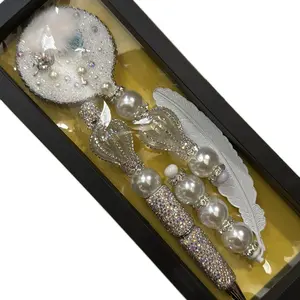 Mirror, Bookmark and Pen Keepsake- Gift for Her with Pearl Beads, Heart Design, and Decorative Elements
