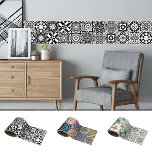 PVC Decorative Tile Border, & Moroccan Geometric, Self-Adhesive Vinyl Wall Trim, Easy Installation, Multiple Styles Available