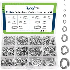 Spring Lock Washers Assortment Kit(1000 Pack), M2 M2.5 M3 M4 M5 M6 M8 M10 M12 Metric Split Lock Washer Set,304 Stainless Steel Lock Washers for Screws Bolts