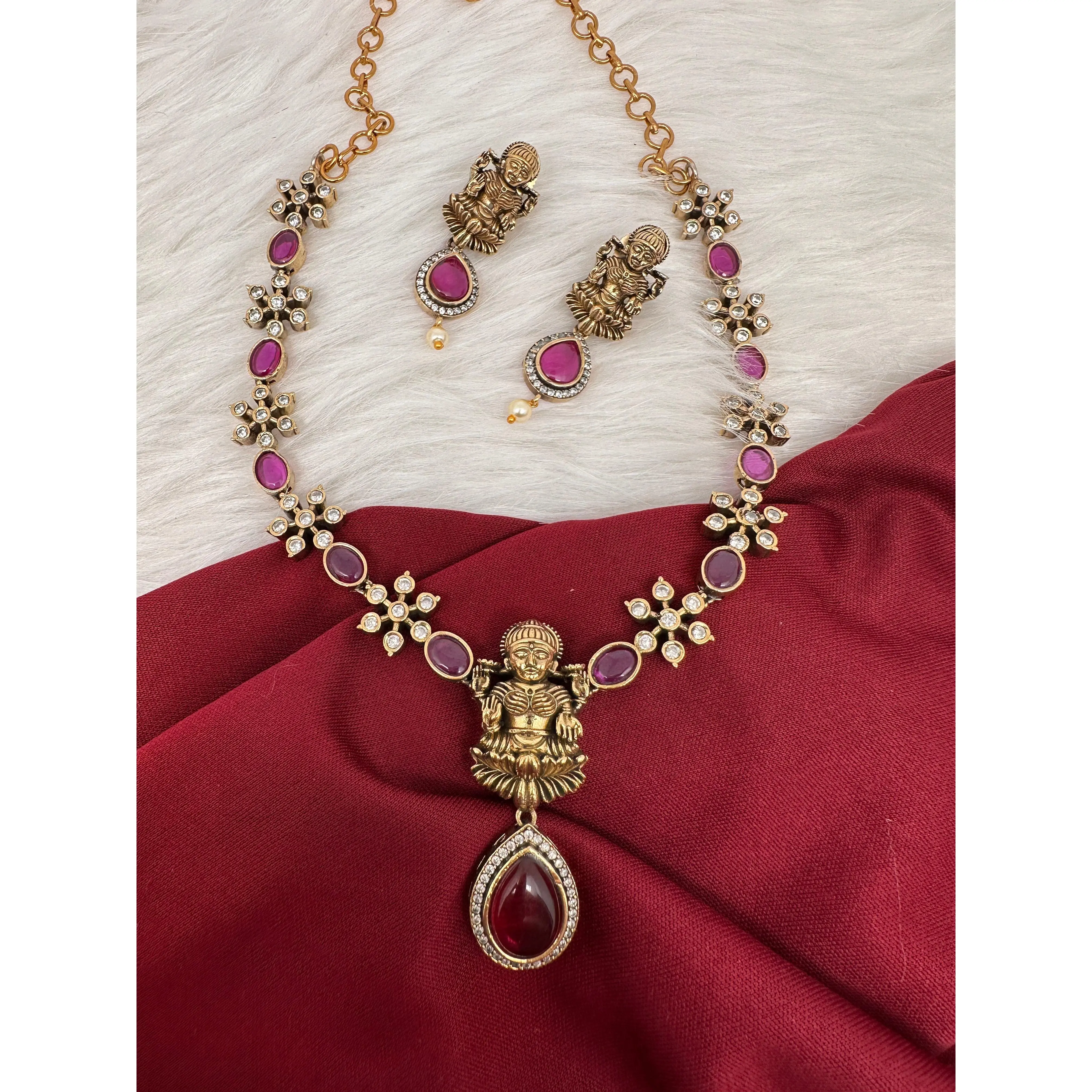 AD Victorian Goddess lakshmi Dainty  Color Stone Necklace