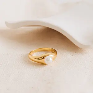 Penelope Pearl Signet Ring by Caitlyn Minimalist - Chunky Gold Statement Ring - Vintage Pearl Jewelry - Gift for Mom