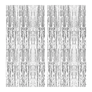 2 Pack Foil Curtain Backdrop Silver Metallic Tinsel Foil Fringe Curtains Photo Booth Props for Birthday Wedding Engagement Baby Shower Bachelorette Christmas Holiday Celebration Party Decorations