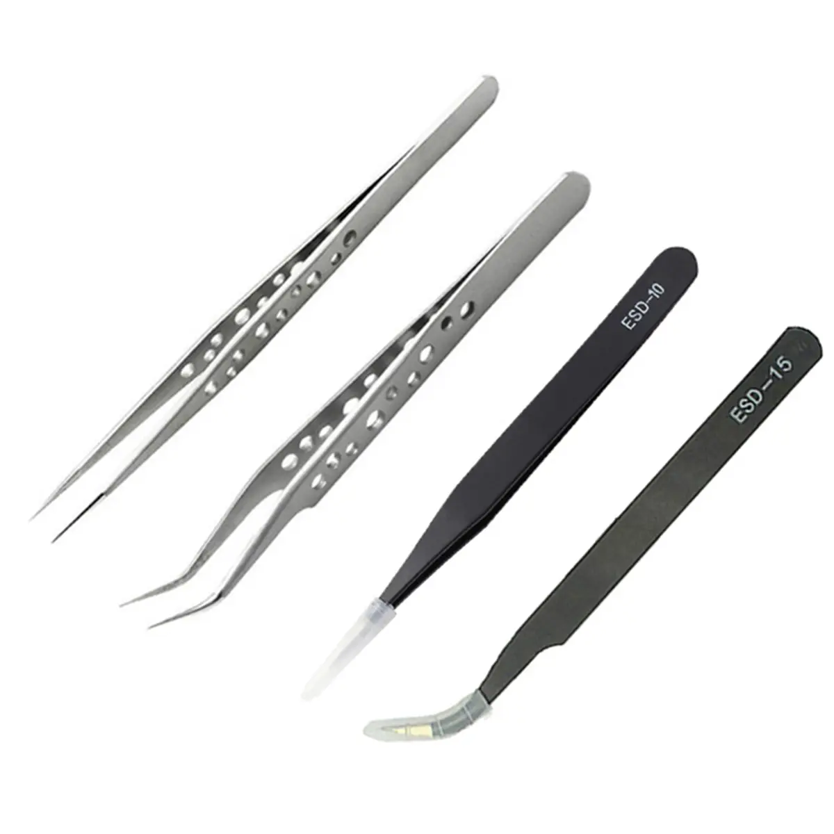 Stainless Steel Anti-Static Magnetic Precision Curved-Tip Tweezers Set for Electronics Soldering Maintenance, Jewelry Repairs, Automotive & Motorcycle Frame Fitting Work