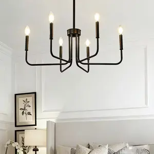 6-Light Black Barn Pendant Light | Industrial Modern Fixture for Dining Room Bedroom Foyer Hallway Kitchen Living Room Entryway (Bulbs Not Included) Semi-Recessed Installation Metal Material Hardwired  lamp lights for bedroom night light lamps for bedroom