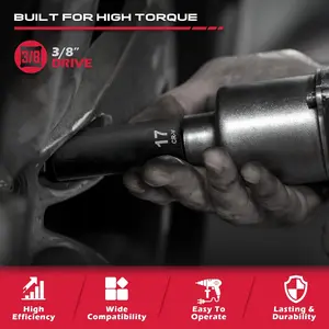3/8" Drive Impact Socket Set - 49-piece set, includes imperial sizes (5/16 to 3/8") and metric sizes (8-22 mm), equipped with extension rods and universal joints, made of standard and deep-type CR-V material, suitable for high-durability impact wrenches
