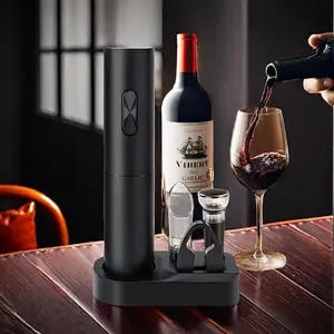 Electric wine opener set, automatic red wine opener with aluminum foil cutter, used as a kitchen accessory gift for party wine enthusiasts