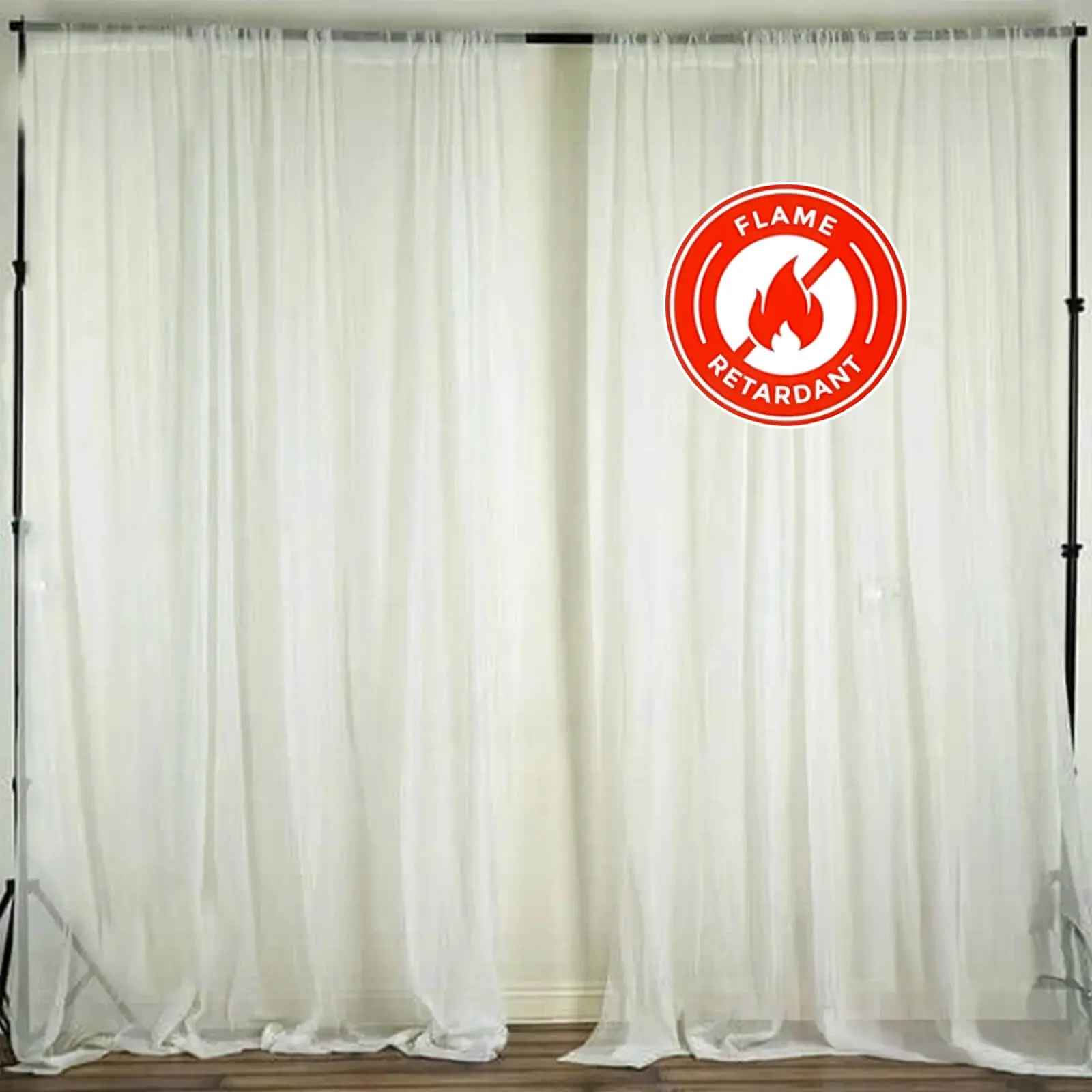 2-Pack 5ftx10ft Solid Ivory Chiffon Organza Backdrop Curtains, Durable Flame-Resistant Sheer Panels with Rod Pockets for Wedding Venues, Restaurant, Draping Festive Backdrops & Banners, Tent