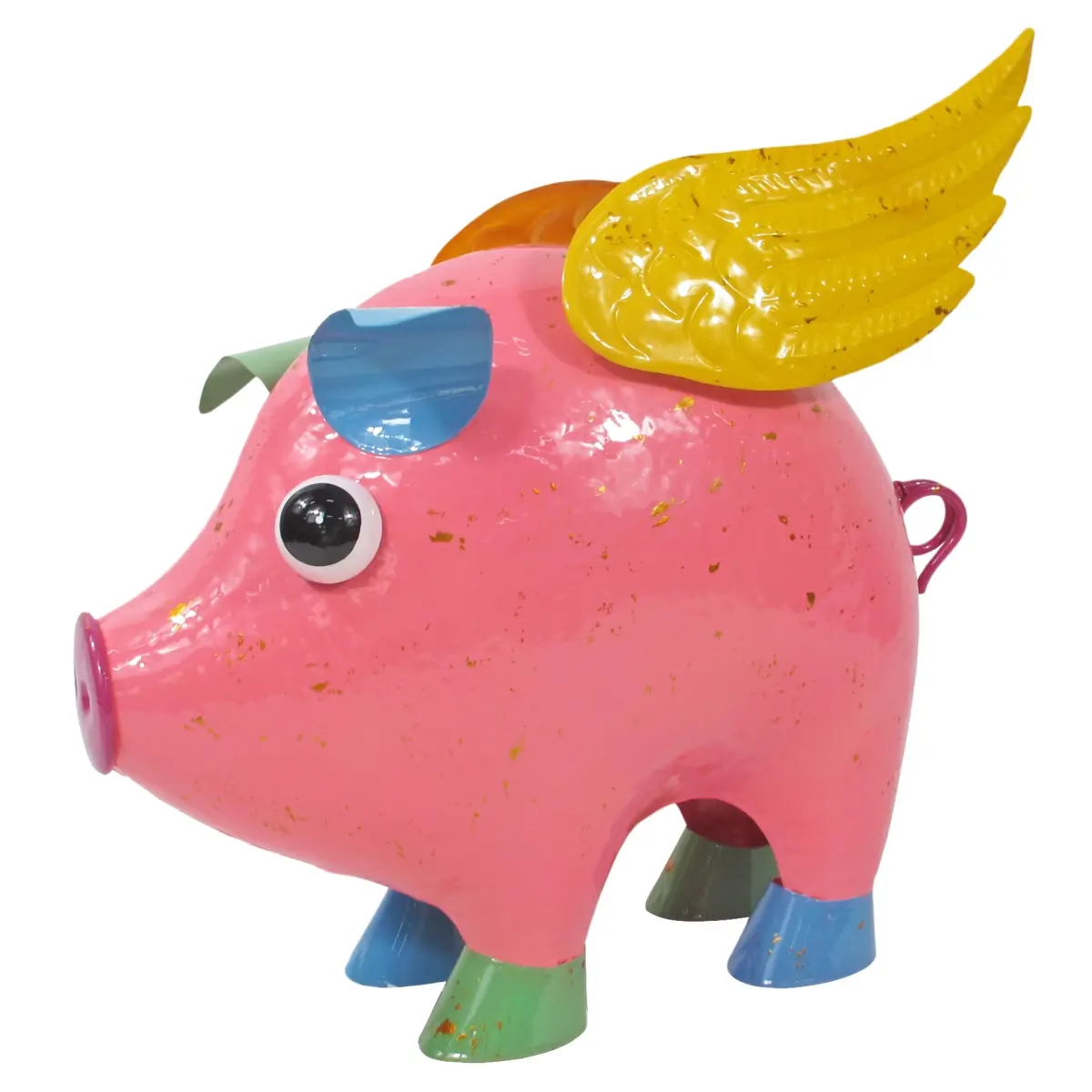 212 MAIN Hand-Painted Glossy Coat Baked Enamel Metal Flying Pig Figurine - Lightweight Pink Cute Statue, UV-Resistant, Indoor-Outdoor Farmhouse Home Decor, Animal Decorations Tabletop Ornament (Statues & Figurines Category)