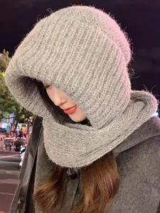 Women's Autumn Winter Thick Warm Hooded Scarf, Fluffy Soft Scarf, Cycling Neck Warmer, Fleece Lined Shawl, Cozy Outdoor Accessory