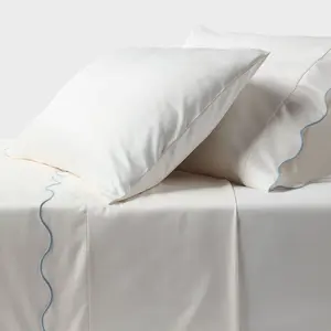 Queen 400 Thread Count Performance Sheet Set Blue Scalloped Hem - Threshold