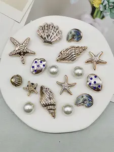 16pcs Abs Resin Ocean Nautical Style Starfish Shoe Charms Rhinestone Conch Seashell Shoes Buckles Decorations Artificial Faux Bead Shell Shoe Accessories Diy Mutlifunctional Shoe Clips Women Sandals Decor Birthday Party Gifts(shoes Not Included)