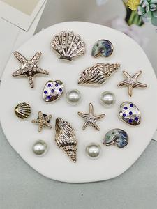 16pcs Abs Resin Ocean Nautical Style Starfish Shoe Charms Rhinestone Conch Seashell Shoes Buckles Decorations, Shoe Charms Decorative Artificial Bead Shell Shoe Accessories Diy Shoe Clips Women Sandals Decor Birthday Party Gifts(shoes Not Included)