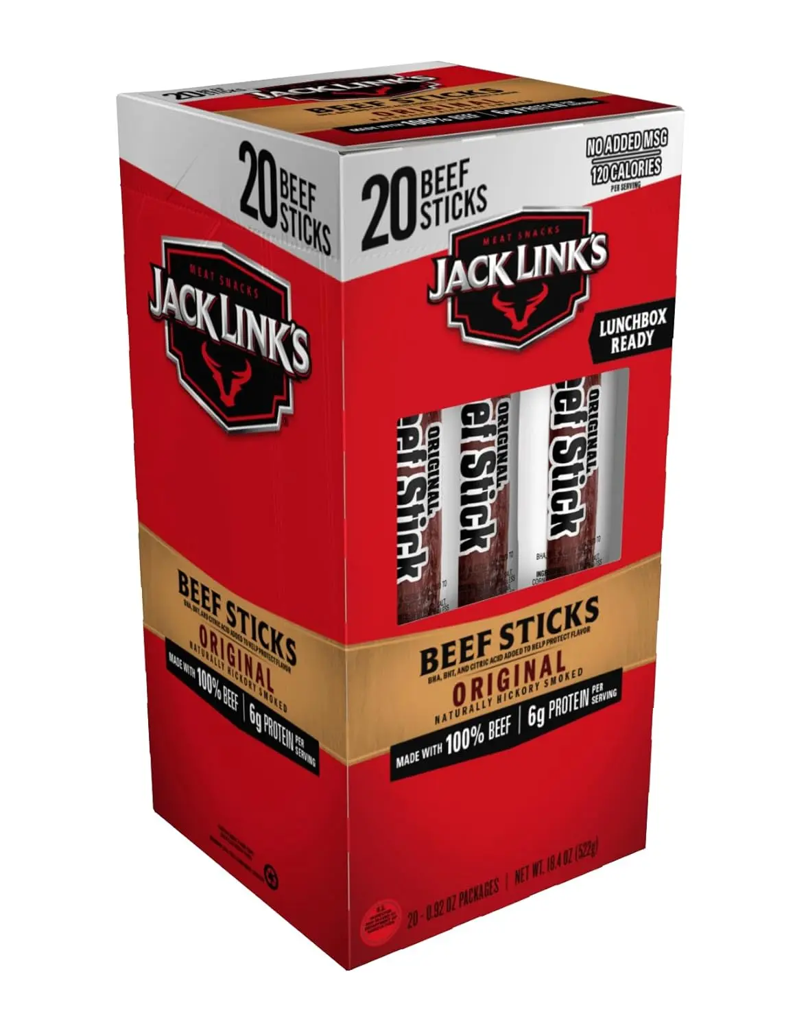 Jack Link's Original Beef Jerky Sticks - Made with 100% Real Beef - Ready to Eat Real Meat Protein Snacks - 5g Protein per Serving - 0.92 oz Meat Stick