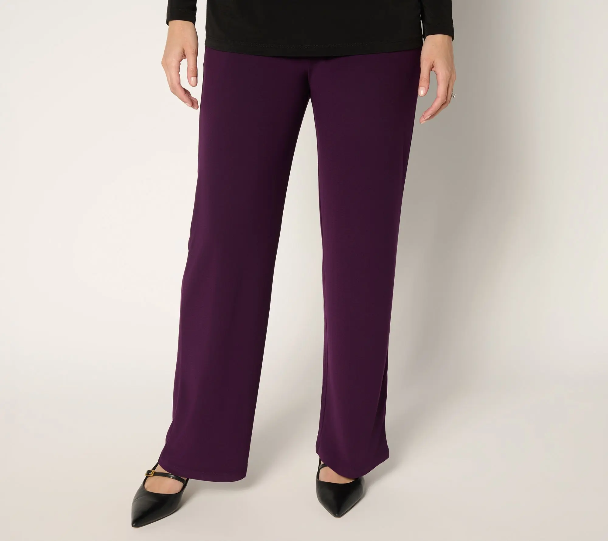 Susan Graver Every Day Petite Textured Liquid Knit Wide Leg Pants