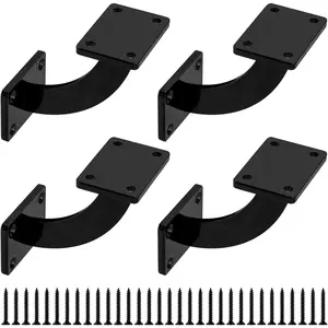4 Pcs Heavy Duty Black Square Base Wall Mounted Handrail Support Brackets for Staircase Stair Railing, with Screws