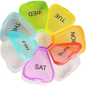 7 Day Weekly Pill Round Organizer, ShysTech Large Pill Case Pill Box 1 Time A Day for Pills/Medication/Supplements/Vitamin (Multi-Color)