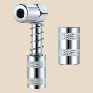 90-Degree Steel Grease Coupler Adapter, Angled Tip Lubrication Gun Accessory, Universal Fit Nozzle for Hard-to-Reach Areas, Professional Maintenance Use