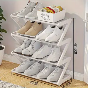 4-Tier Z-Shaped Plastic Shoe Rack - Freestanding Easy Assembly, No-Tool Stackable Design for Youngsters & Adults, Space-Saving Organizer for Living Room, Dorm