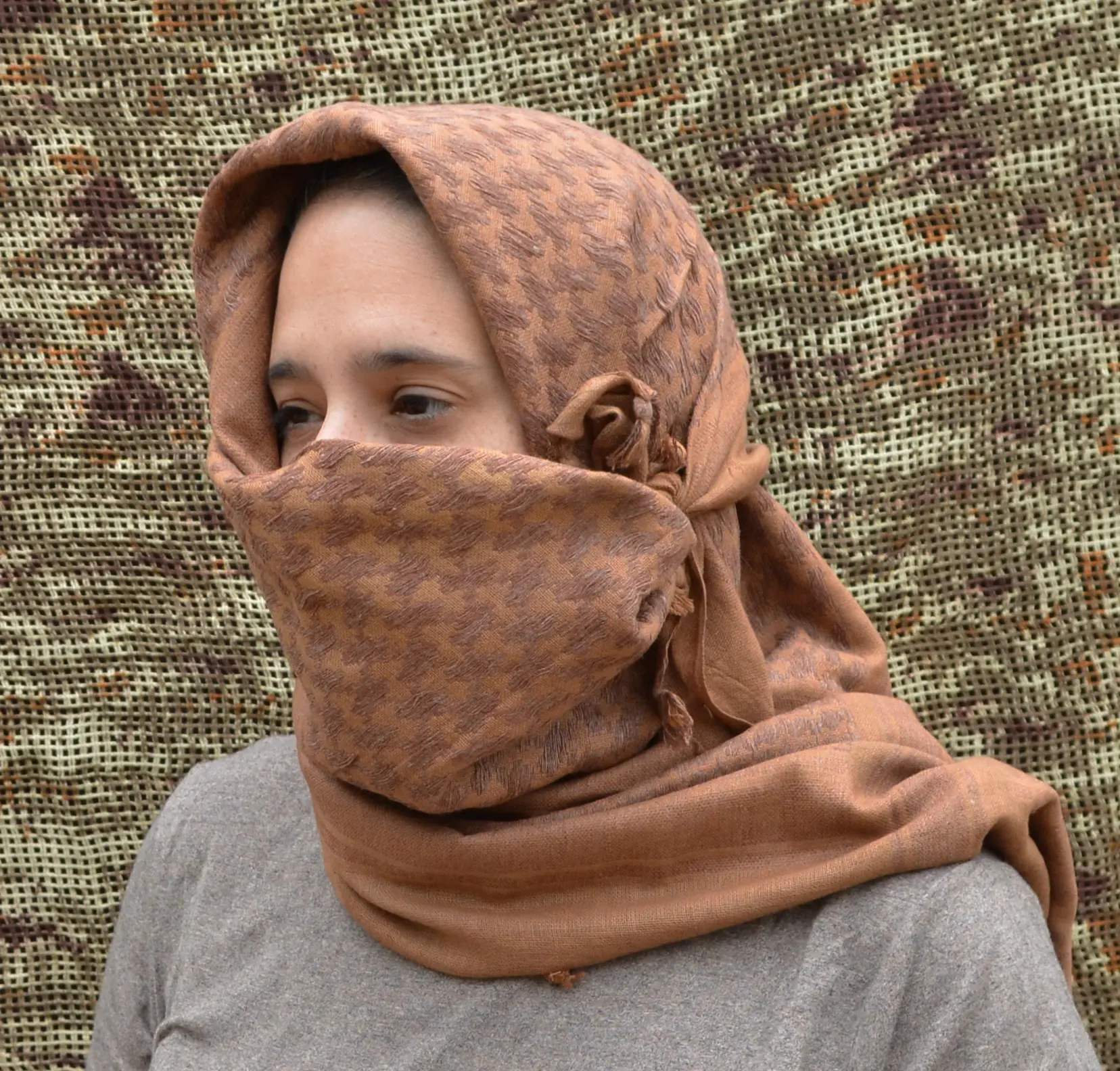 Authentic Shemagh Head Scarf Keffiyeh Balaclava Pakistani Palestine for Men and Woman BROWN