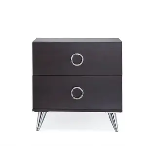 Elms Accent Table - Classic Wooden Frame with 20"L x 17"W x 20"H, Sleek Black Finish with Silver Accents, Two Spacious Drawers, and Assembly Required
