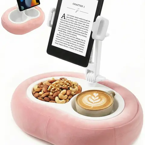 Miledi Tablet Pillow Stand, Compatible with 4.7"-12.9" Kindle, iPad, Phone/Tablet, Google, Samsung, 360° Rotating Phone Holder for Bed, Soft Plush Fabric, Detachable Bowl, Reading and Relaxation on Bed, Pink Tablet Mount Stand Adjustable Tablet Stand