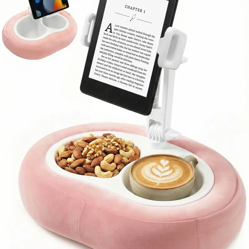 Miledi Tablet Pillow Stand, Compatible with 4.7"-12.9" Kindle, iPad, Phone/Tablet, Google, Samsung, 360° Rotating Phone Holder for Bed, Soft Plush Fabric, Detachable Bowl, Reading and Relaxation on Bed, Pink Tablet Mount Stand Adjustable Tablet Stand