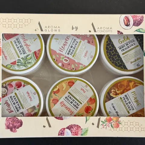AROMA GLOWS Body Butter Signature Set Fragrance Set of SIX 50ml 1.7 oz Fragrance Cream by Aroma Concepts Shea Butter Infused AROMA GLOWS Scented