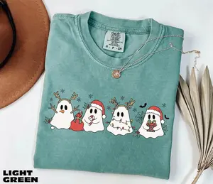 Comfort Colors Ghost Christmas Shirt, Merry Christmas Tee, Cute Ghost Shirt, Funny Holiday Style, Ghost Santa Tee, Halloween Christmas Outfits