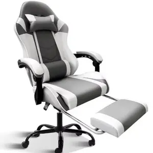 Detrieux Commercial Conference Chair: White Leather Gaming Chair with Robust Metal Foundation, Retractable Footrest, and 13 Inches Height Customization