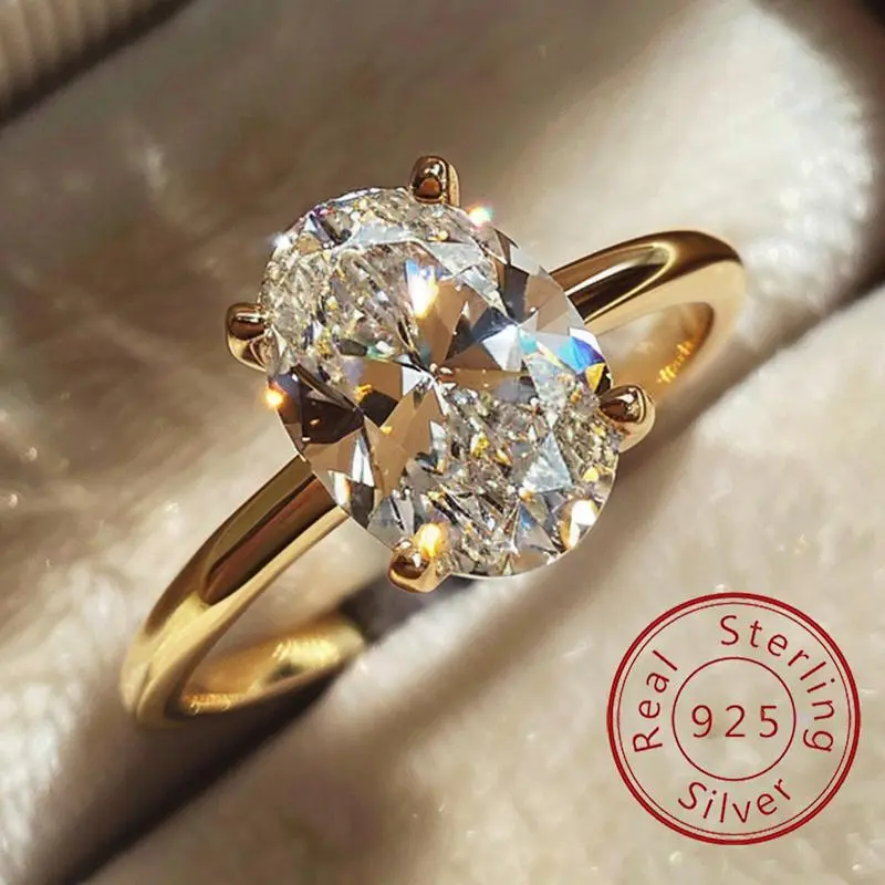 925 Sterling Silve 1-8CT Zircon Gorgeous Shiny Oval Stone Ring For Women Engagement Wedding Luxury  Fine Jewelry